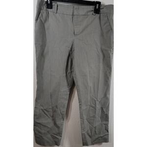 Norma Kamali Tan White Stripe Flat Front Pants 10 Lightweight Soft Pockets